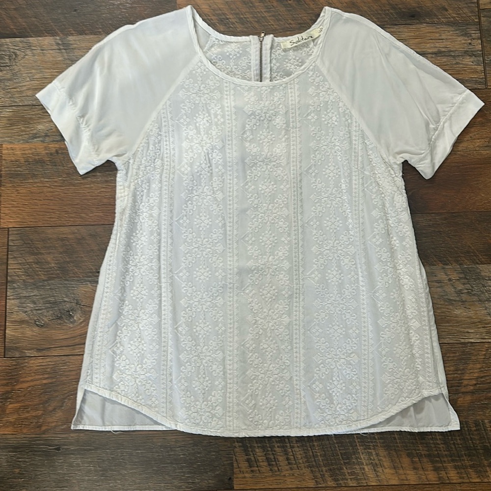 Solitaire white boho embroidered blouse 100% rayon Sz Large